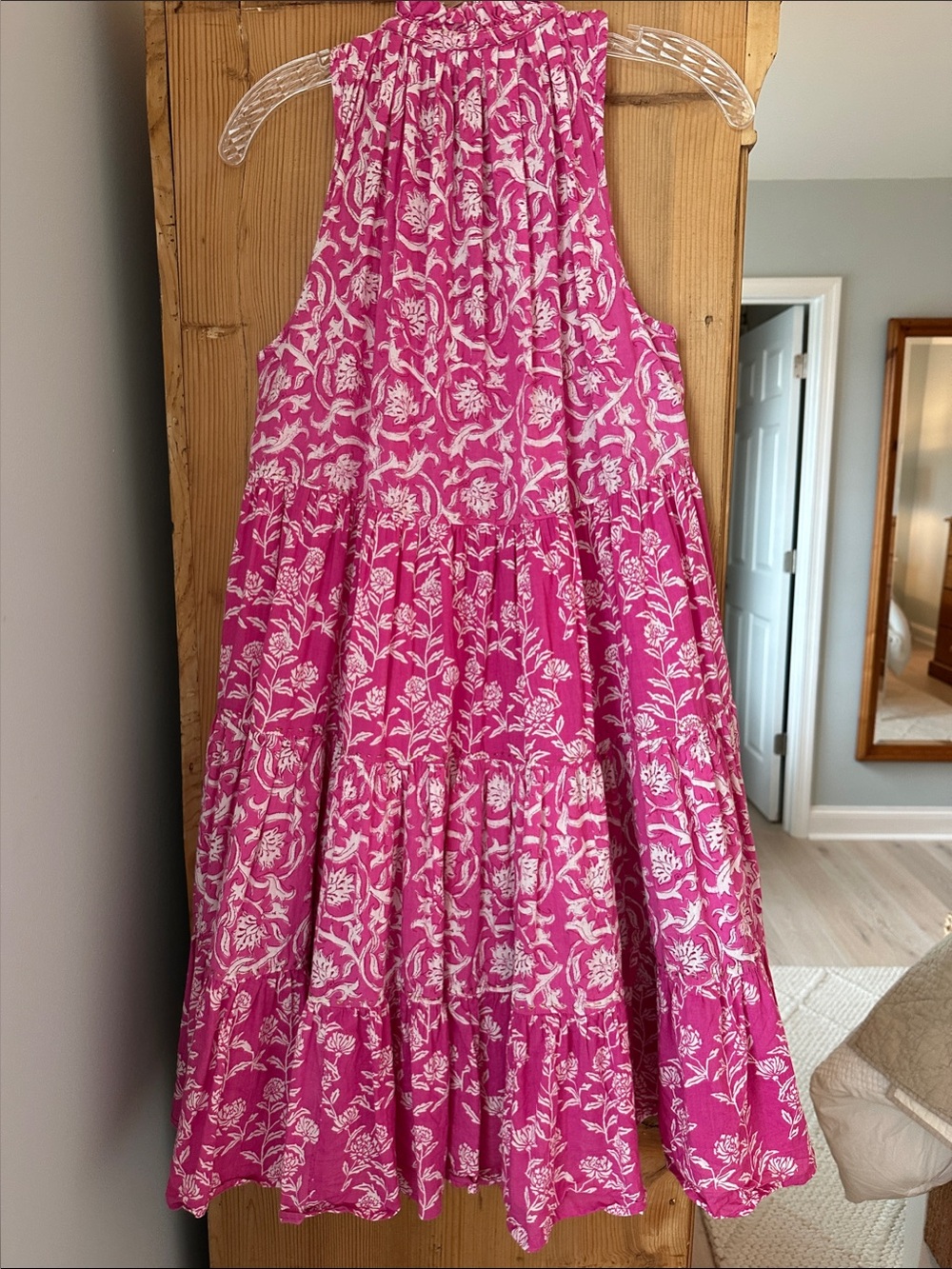 Ros Garden Hot Pink Floral Tie-Neck Mini Dress - Picture 4 of 11